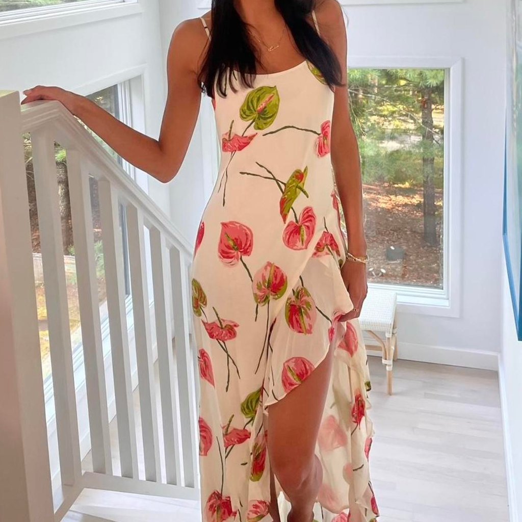 Nwt Reformation Winola Maxi Dress Szxsmall Cali Floral Cream Red Slip Asymmetric